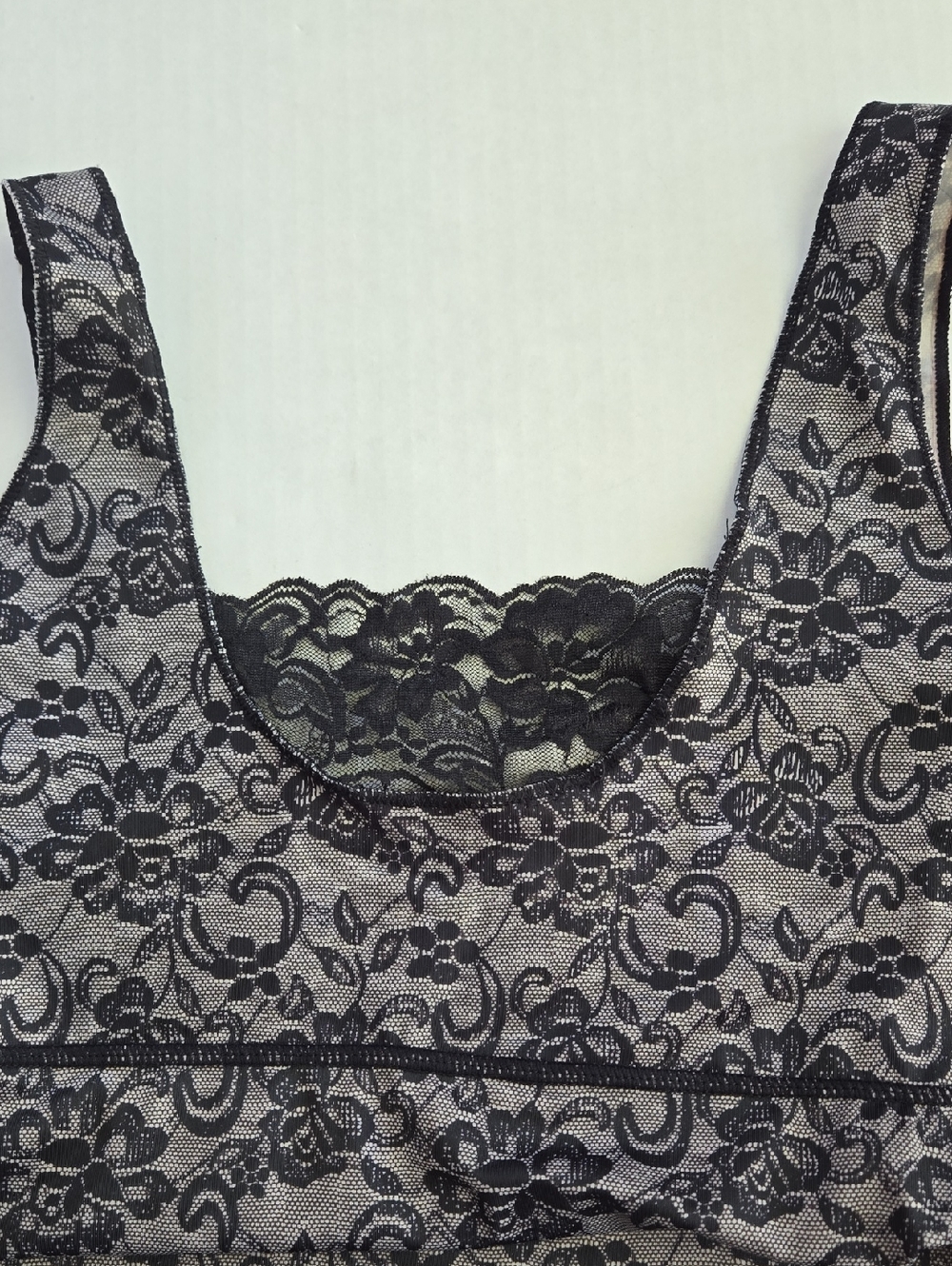 FIT Figure Improving Technology Lace Overlay Slip Dress Black Light Gray, NWT, M - Picture 4 of 8